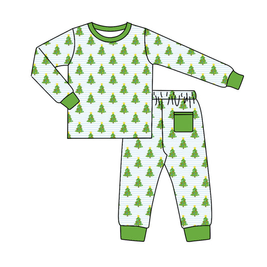 Deadline Aug 2 green Christams tree stripe boys pajamas