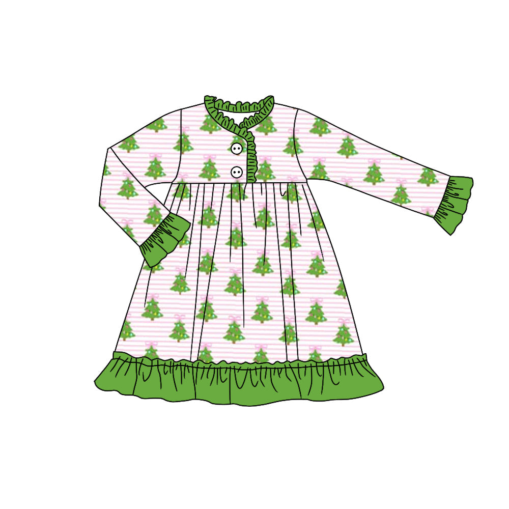 Deadline Aug 2 pink stripe Christmas tree baby girls nightgown