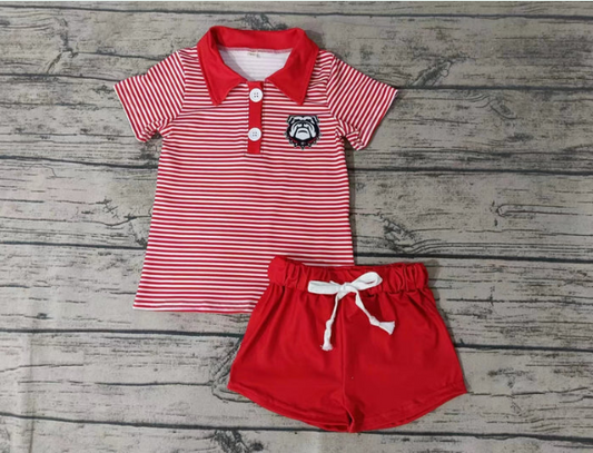 Deadline Aug G red stripe polo shirt shorts boys team clothes