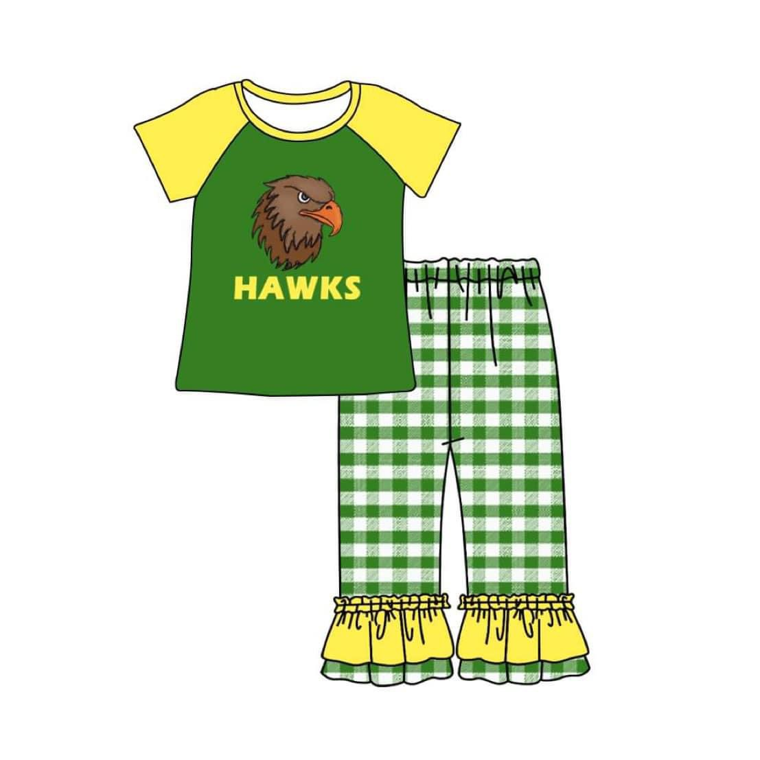 Deadline Aug 3 hawks raglan ruffle pants girls team clothes