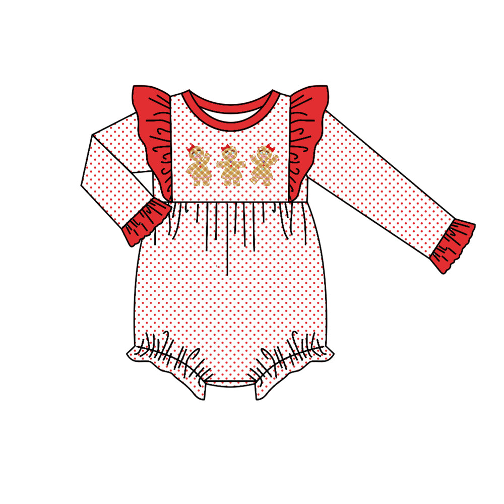 Deadline Aug 3 polka dots gingerbread baby girls Christmas romper