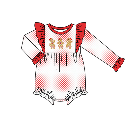 Deadline Aug 3 polka dots gingerbread baby girls Christmas romper