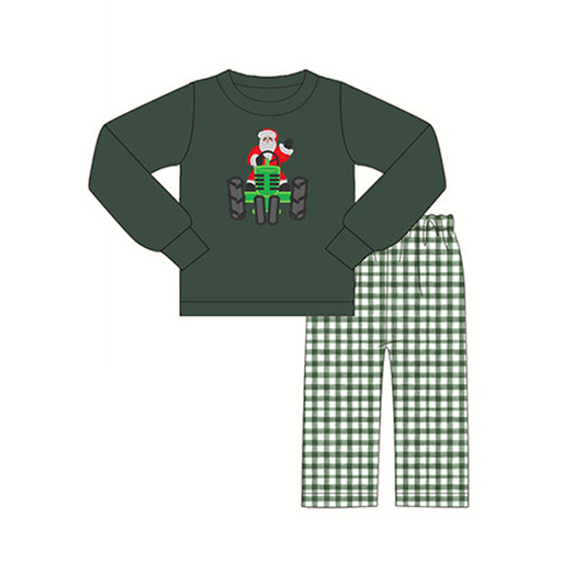 Deadline Aug 3 santa tractor top plaid pants boys Christmas set