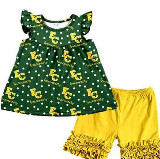 Deadline  Aug 5 Green polka dots tunic shorts girls team outfits