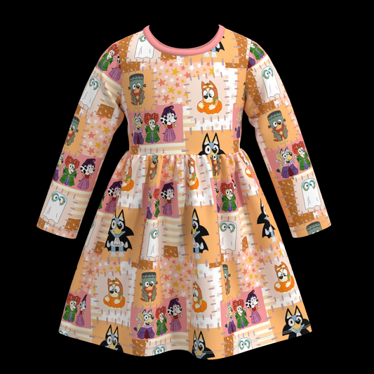 Deadline Aug 5 long sleeves dog witches girls Halloween dress