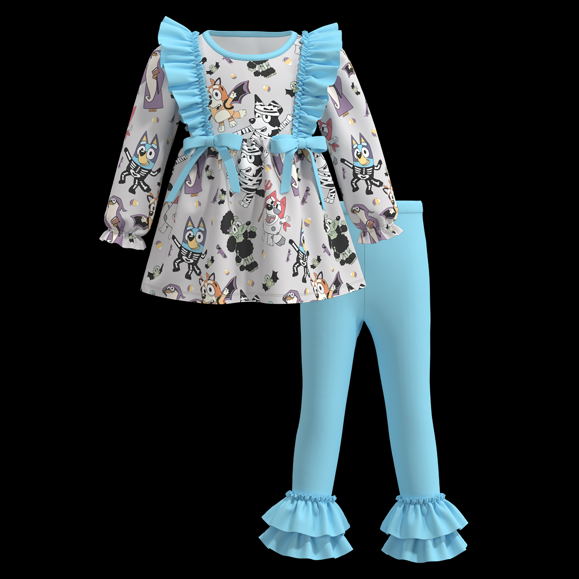 Deadline Aug 5 dog tunic light blue pants girls Halloween set