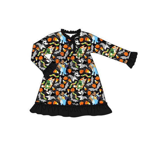 Deadline Aug 5 long sleeves dog bat pumpkin girls Halloween night dress