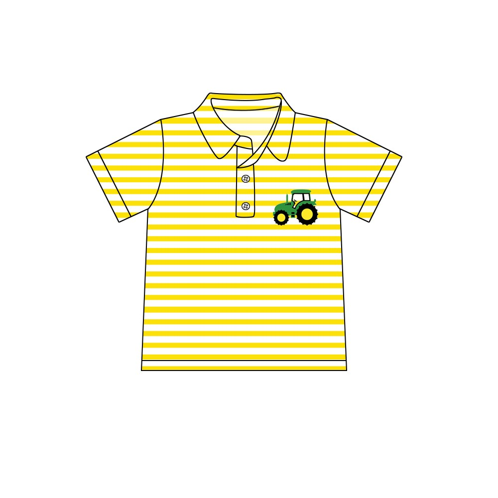 Deadline Aud 6 yellow stripe tractor kids boys farm polo shirt