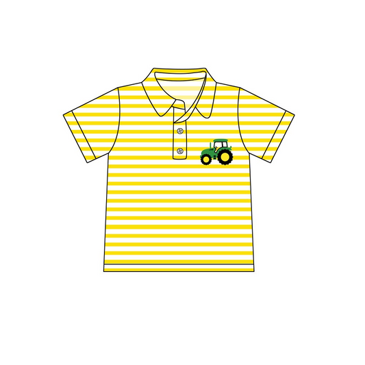 Deadline Aud 6 yellow stripe tractor kids boys farm polo shirt