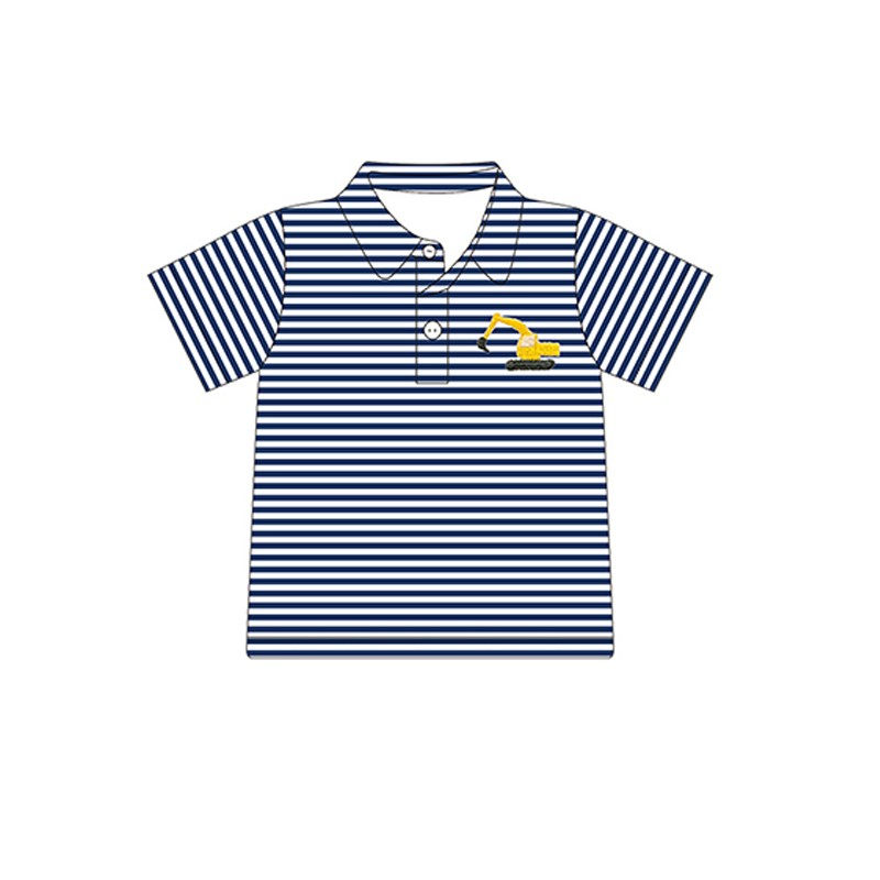 Deadline Aud 6 yellow stripe excavator kids boys farm polo shirt