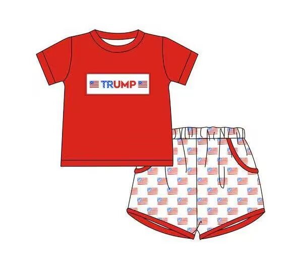 Deadline  Aug 9 red short sleeves top flag shorts boys clothes