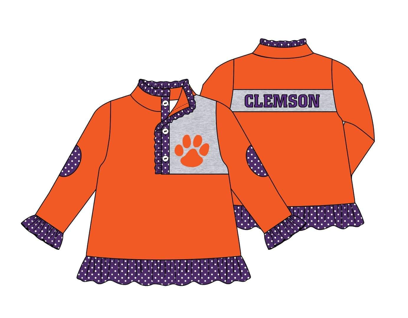 Deadline Aug 10 orange purple polka dots girls team pullover