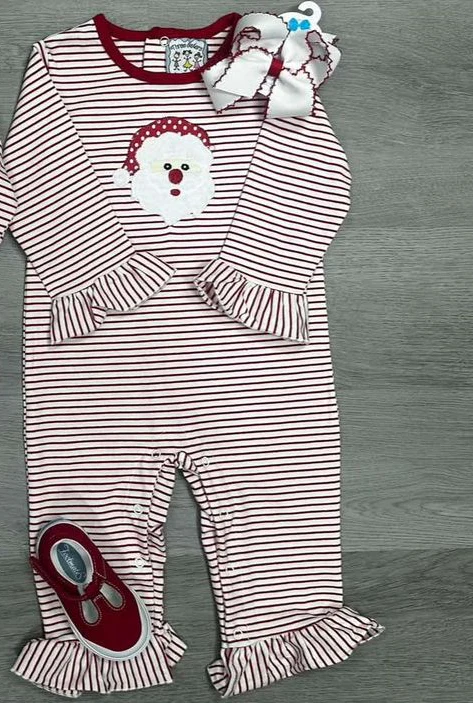 Deadline Aug 10 stripe long sleeves santa baby girls Christmas romper