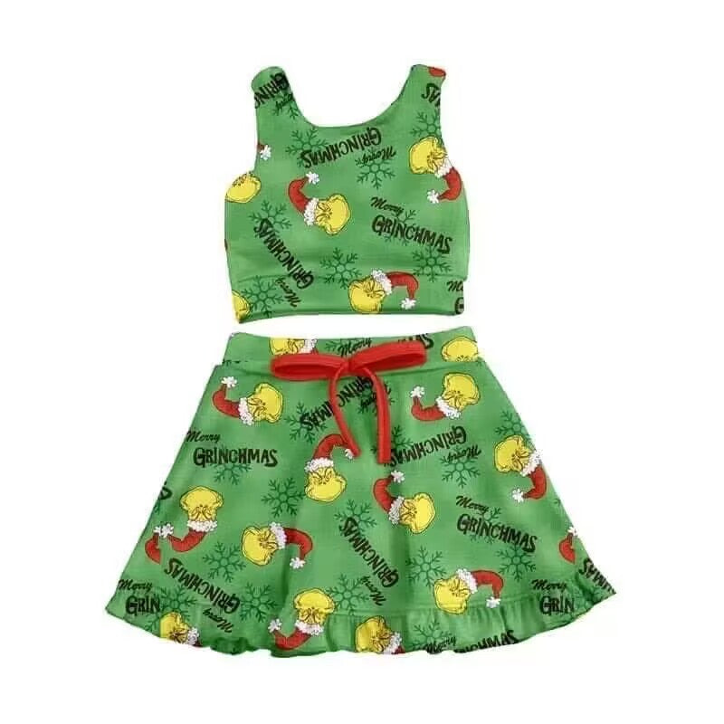 Deadline Aug 11 green face sleeveless top skirt girls Christmas set