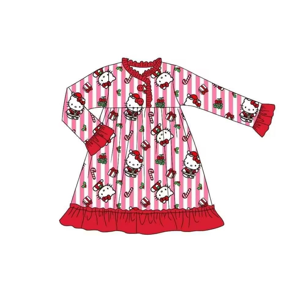 Deadline Aug 11 cat candy cane girls Christmas night dress