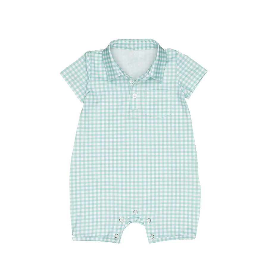 Deadline Aug 11 short sleeves plaid baby boy polo romper