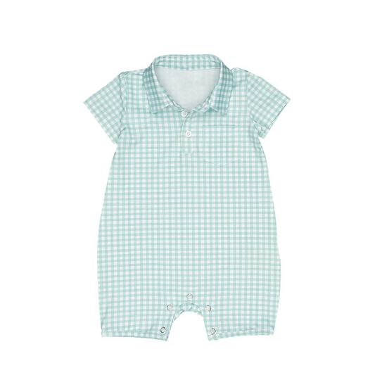 Deadline Aug 11 short sleeves plaid baby boy polo romper