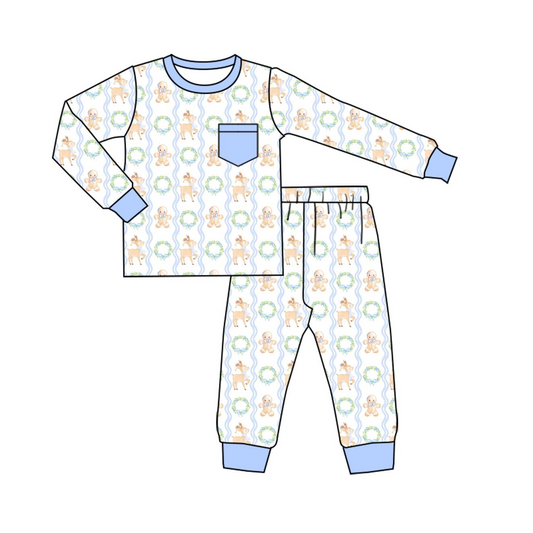 Deadline Aug 11 long sleeves deer gingerbread kids pajamas