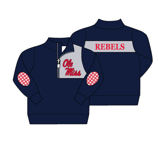 MOQ 3 pcs Navy plaid O M kids boy team pullover