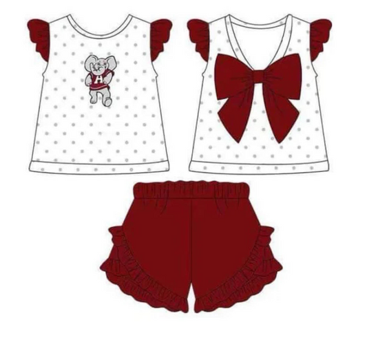 Deadline Aug 17 maroon polka dots elephant top shorts girls team clothes