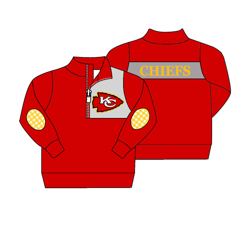 Deadline Oct 3 red K C plaid kids boys team pullover