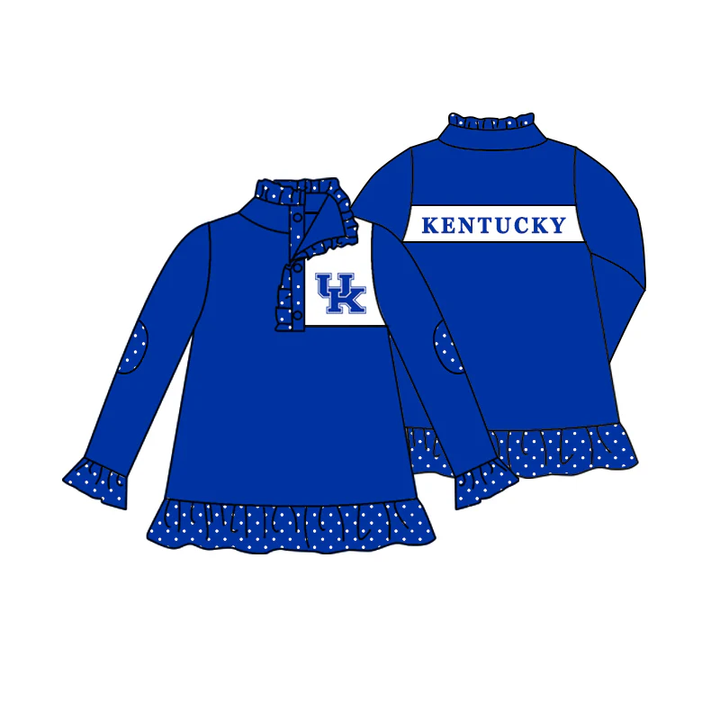 Deadline Feb 1 blue U K polka dots ruffle kids girls team pullover