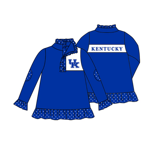 Deadline Feb 1 blue U K polka dots ruffle kids girls team pullover