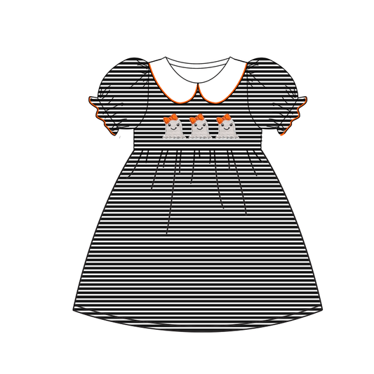 Deadline Aug 17 short sleeves stripe ghost baby girls Halloween dress