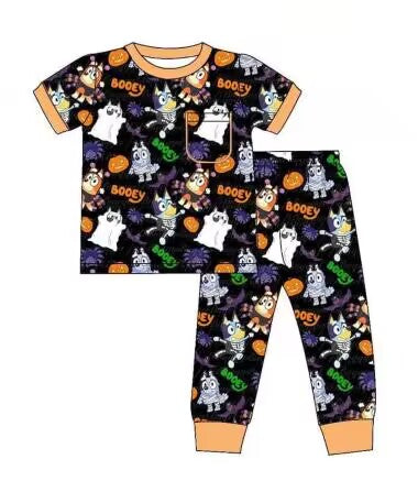 Deadline Aug 17 short sleeves dog pumpkin kids boys Halloween pjs