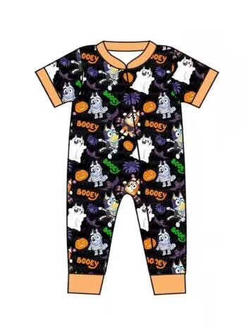 Deadline Aug 17 short sleeves pumpkin dog baby Halloween zipper romper