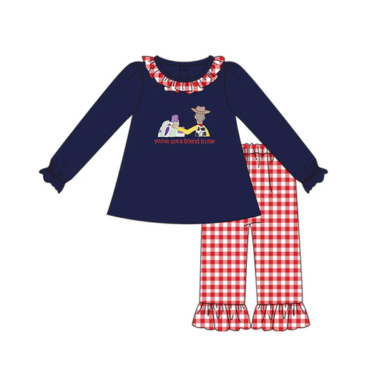 Deadline Aug 17 navy friend toy tunic plaid pants girls clothes