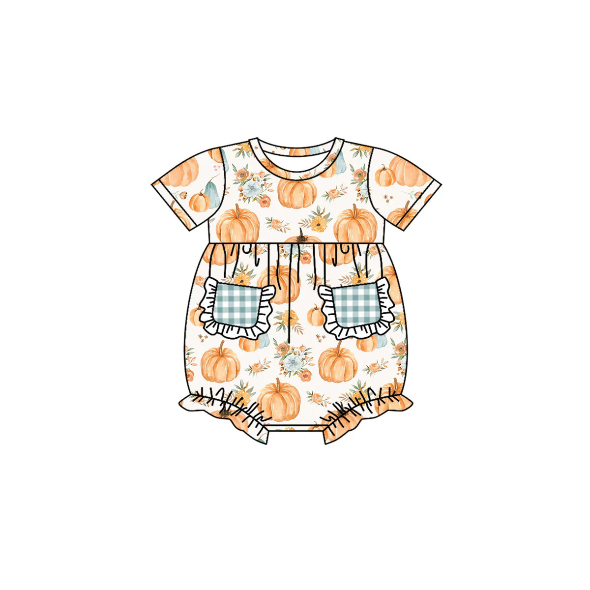 Deadline Aug 19 plaid pockets pumpkin baby girls fall romper