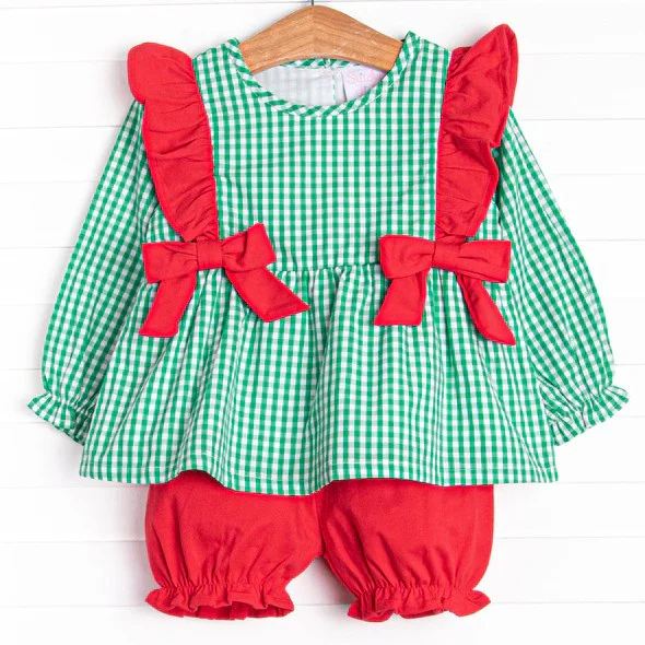 Deadline  Aug 22 green plaid bow tunic shorts girls clothes