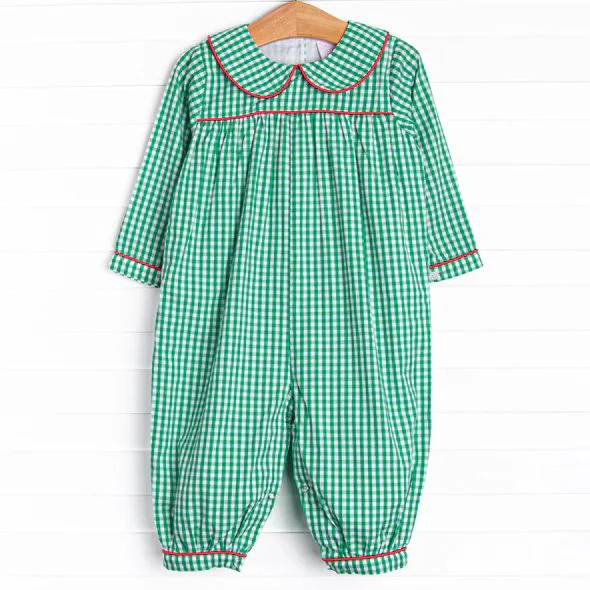 Deadline Aug 22 long sleeves green plaid baby kids romper