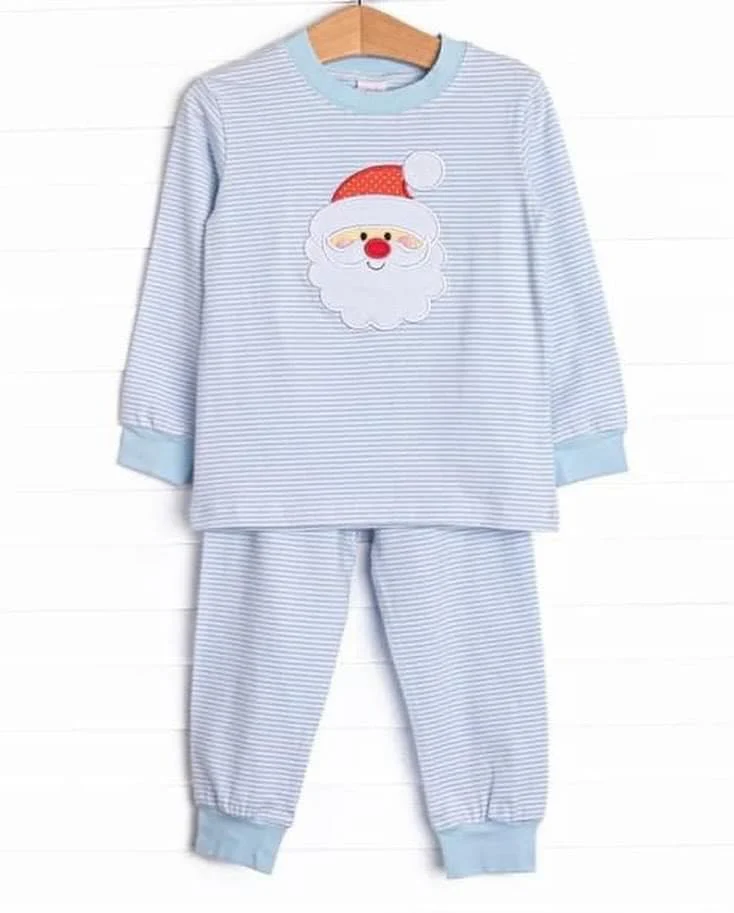 Deadline Aug 22 light blue stripe santa kids Christmas pajamas