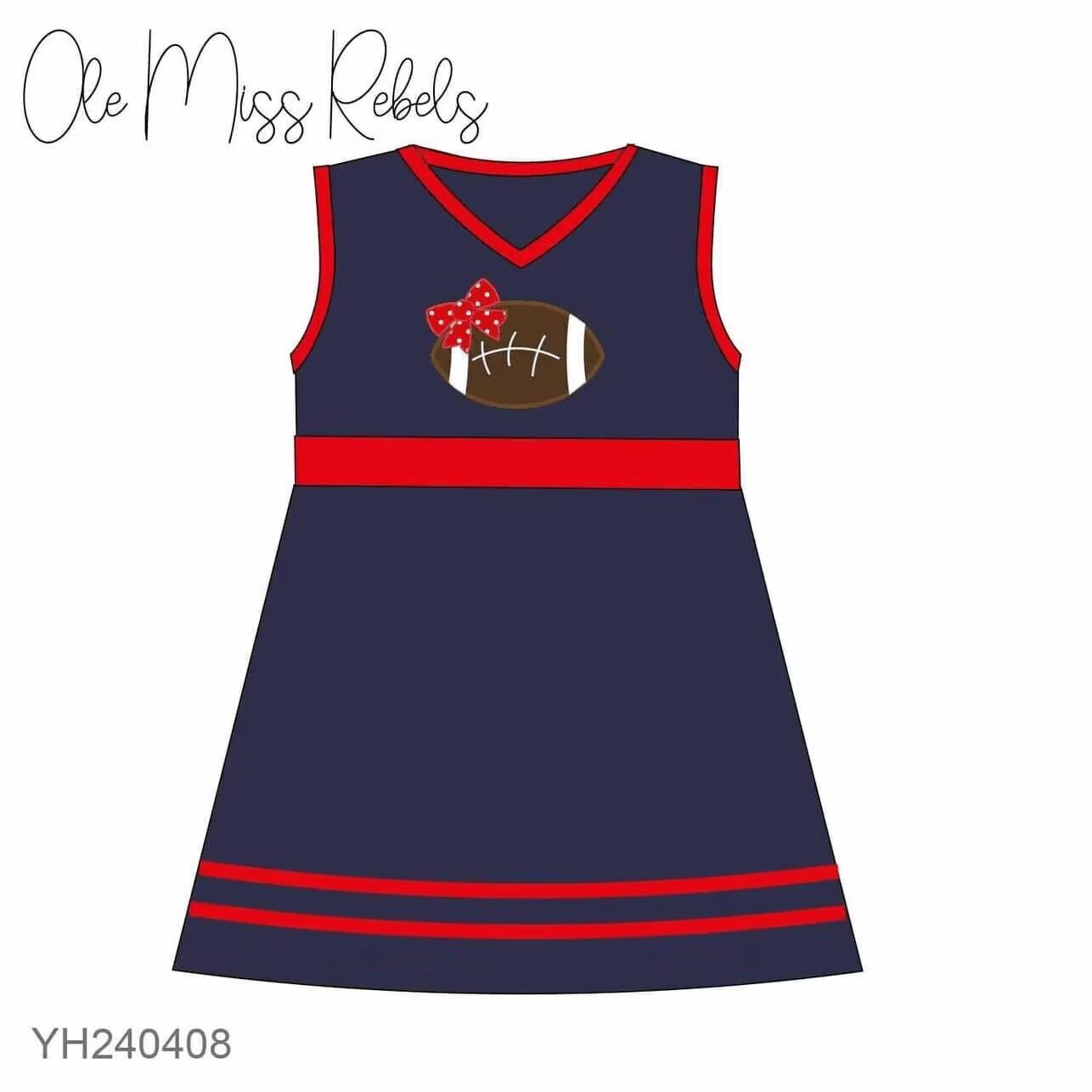 Deadline Aug 22 navy red sleeveless football bow girls team dress