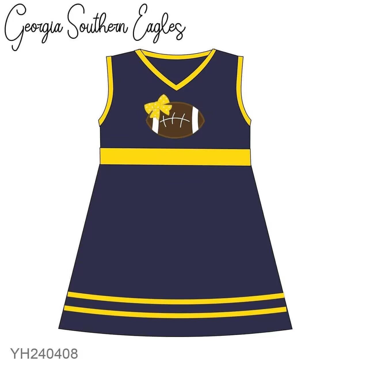 Deadline Aug 22 navy yellow sleeveless football bow girls team dress