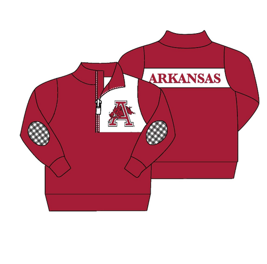 Deadline Aug 25 plaid maroon A hogs kids boys team pullover