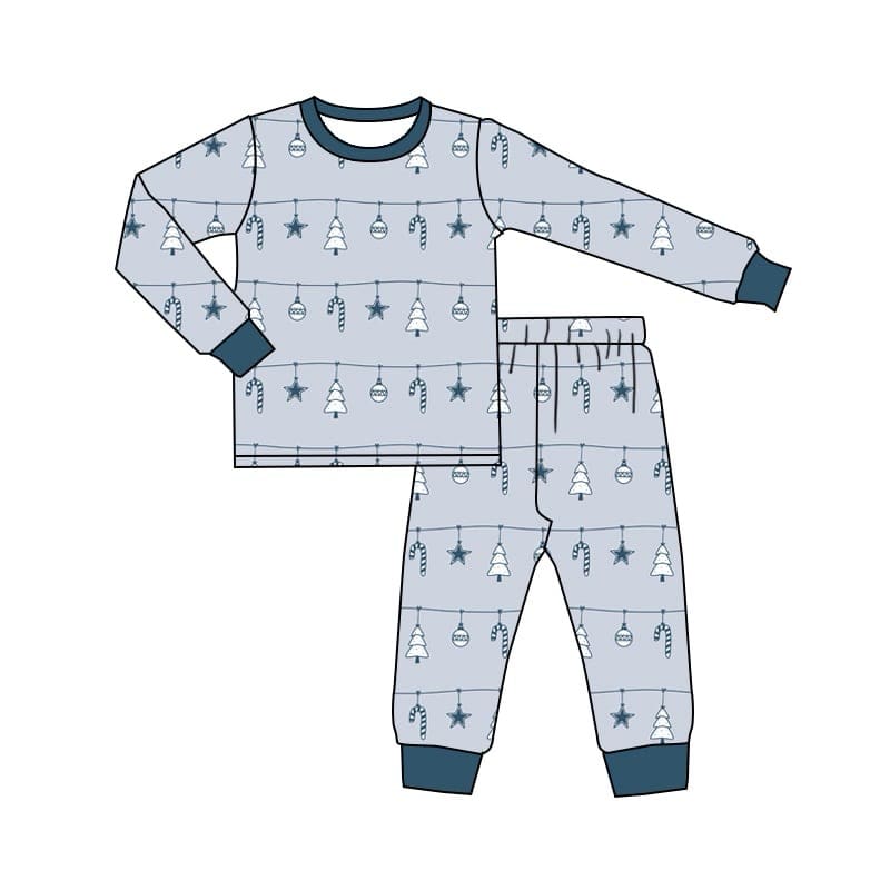 Deadline Aug 25 long sleeves  blue Christmas boys bamboo pajamas