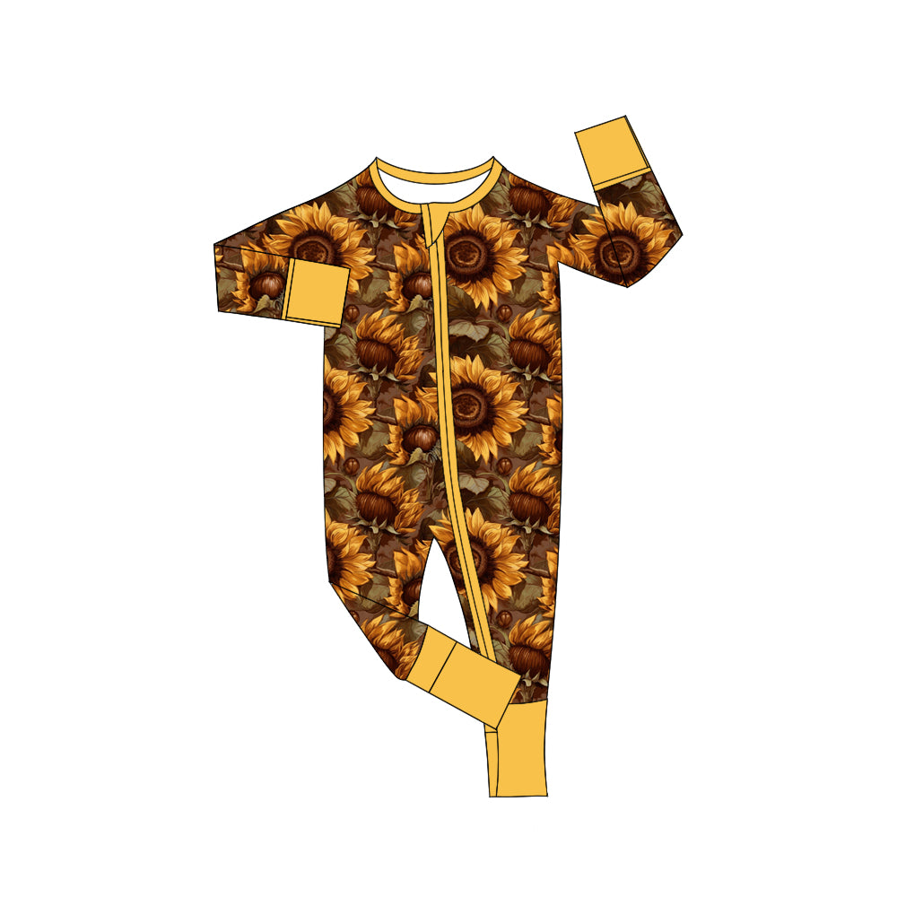 Deadline Aug 25 long sleeves sunflower baby girls zipper romper