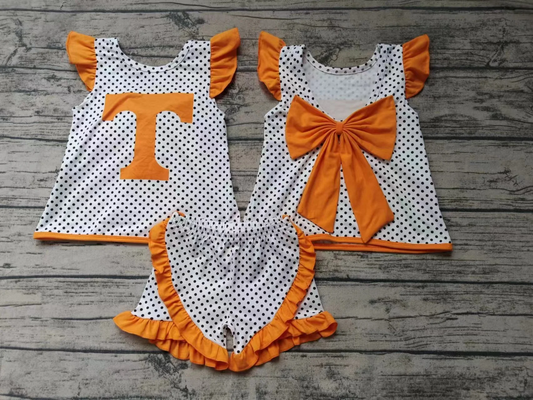 Deadline Aug 30 T yellow polka dots girls team clothing set