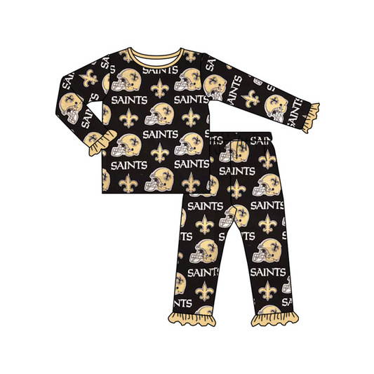 Deadline Aug 30 ruffle black kids girls team pajamas