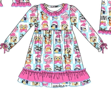 Deadline Sept 2 pink Christmas hat dog girls ruffle dresses