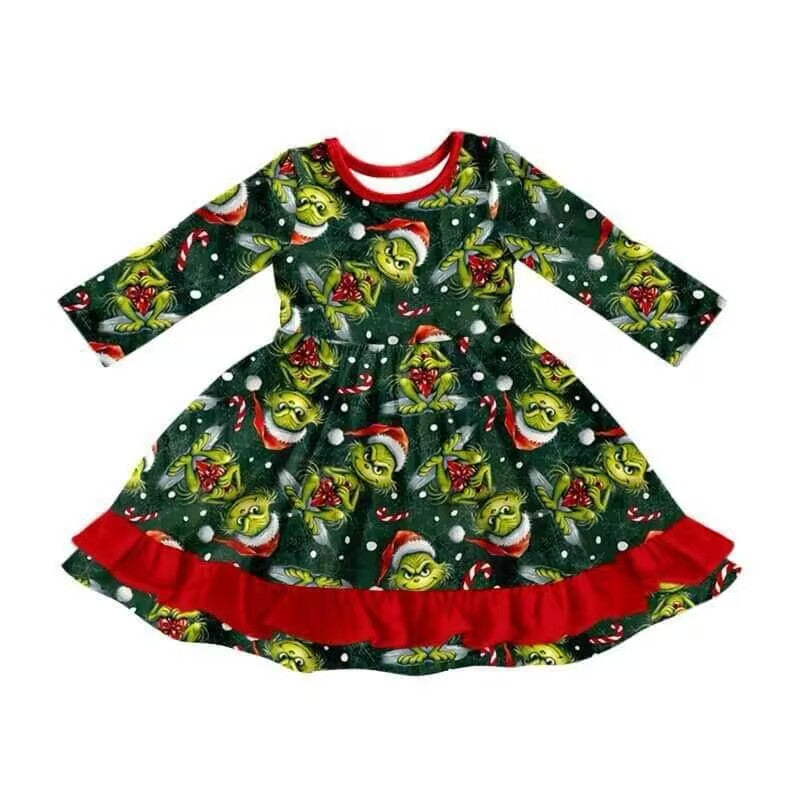 Deadline Sept 2 green face ruffle kids girls Christmas dresses