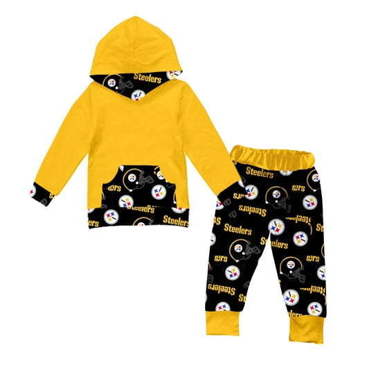 MOQ 3 yellow hoodie pants kids boy team clothes