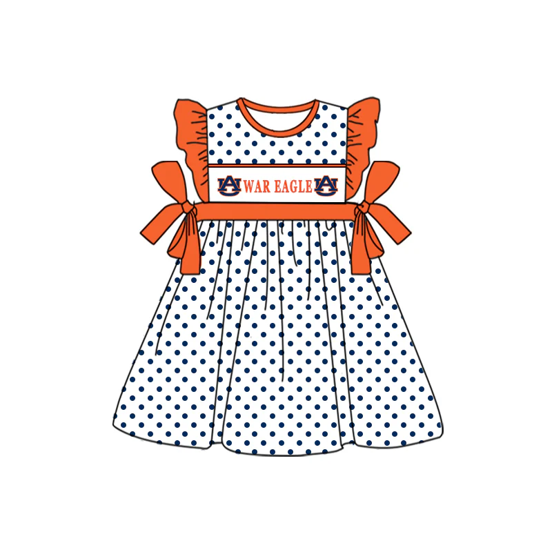 Deadline Sept 6 orange flutter sleeves eagle polka dots girls team dress