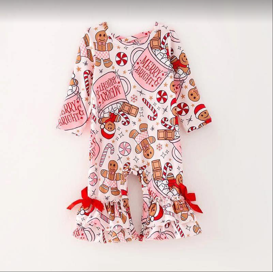 Deadline Sept 6 merry and bright gingerbread girls Christmas romper