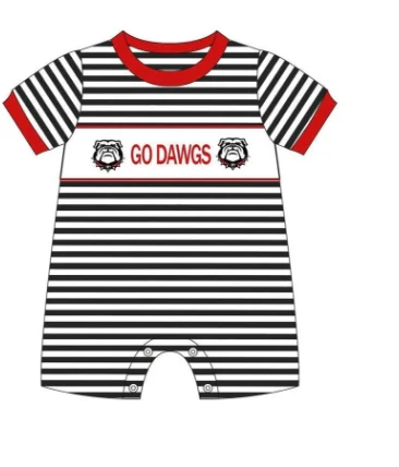 Deadline Sept 6 short sleeves stripe dog baby boy team romper