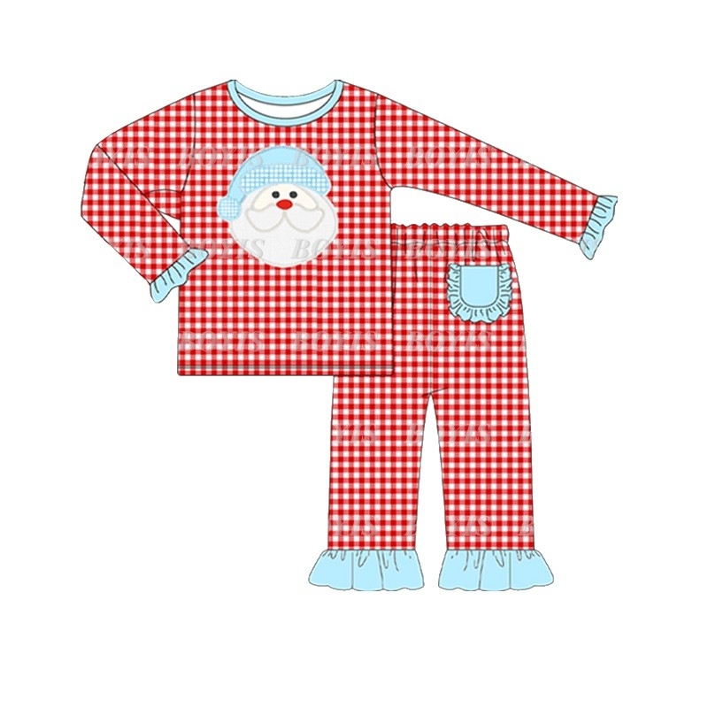 Deadline Sept 10 Red plaid santa kids girls Christmas pajamas