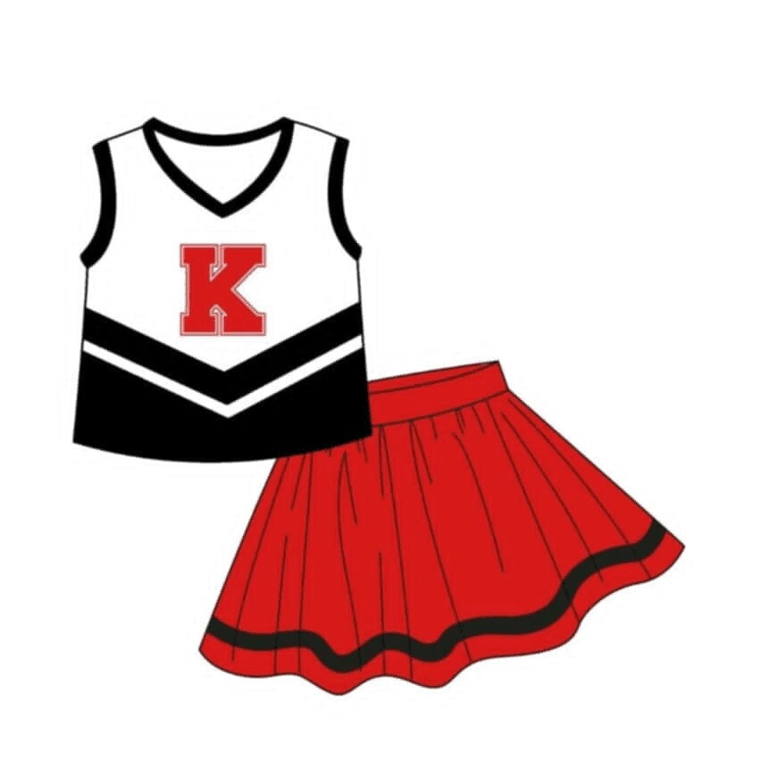 Deadline Sept 12 K black sleeveless top red skirt girls team set